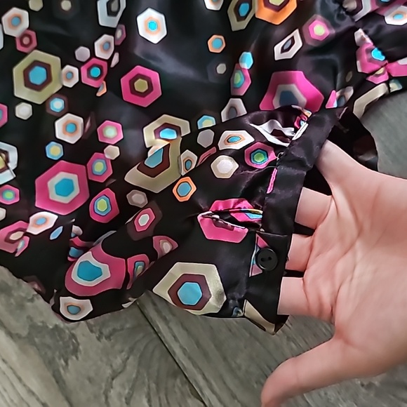 Lauren U. Geometric print satin silky dress 70s inspired multicolored y2k retro - Picture 4 of 6